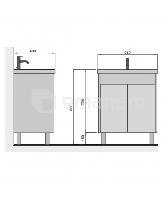 აბაზანის ტუმბო ხელსაბნით OLIVE 60-U Wood/Grey Sempre 61 სმ