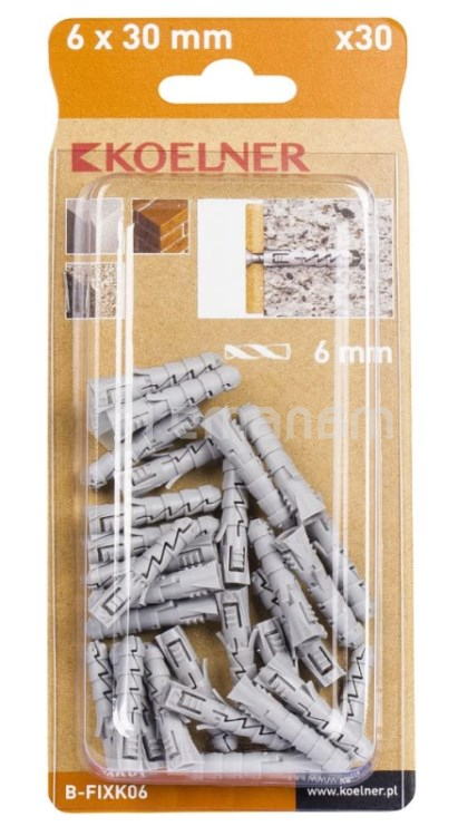 დიუბელი Koelner 30 ც B-FIXK06 6x30mm ბლისტი
