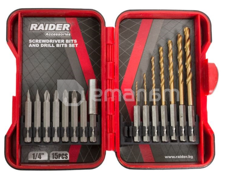 ნაკრები ექვსწახნაგა ბურღების და ბიტების Raider 157795 15 ც