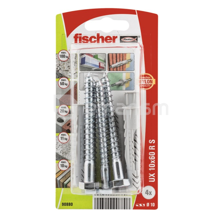 დიუბელი სჭვალით ექვსწახნაგა თავაკით Fischer UX10x60 R 4 ც 90880