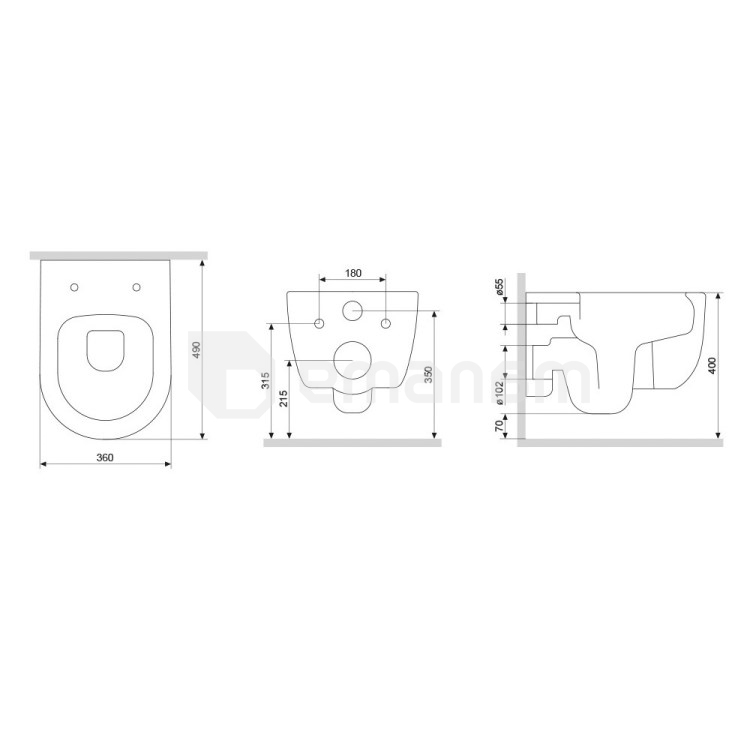დასაკიდი უნიტაზი Damixa Sirius white DX86C1700SC თავსაფრით Duroplast Softclose