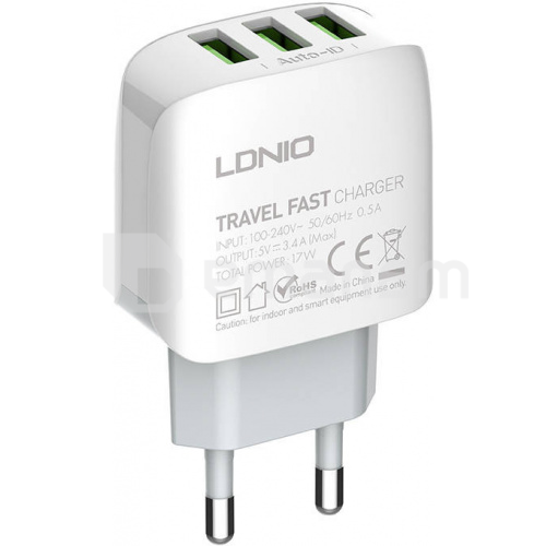 დამტენი LDNIO A3312 17W USB To Type C 3 USB კაბელი