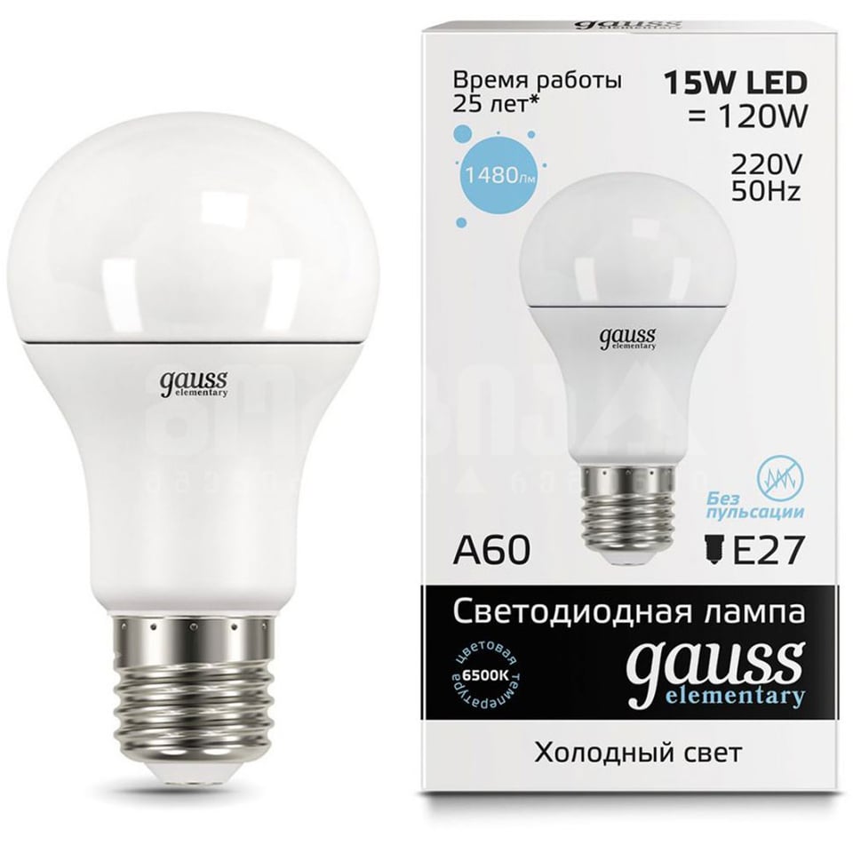 ლედ ნათურა A60 15W E27 6500K gauss el - 23235