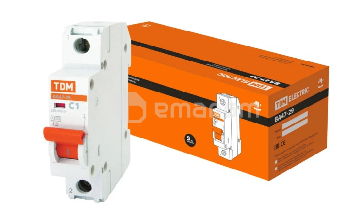 ავტომატური ამომრთველი TDM 1P 1 A 4.5kA ВА47-29