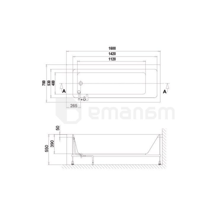 აბაზანა აკრილის SANICA Granada 160x70სმ B+L+FP+SP