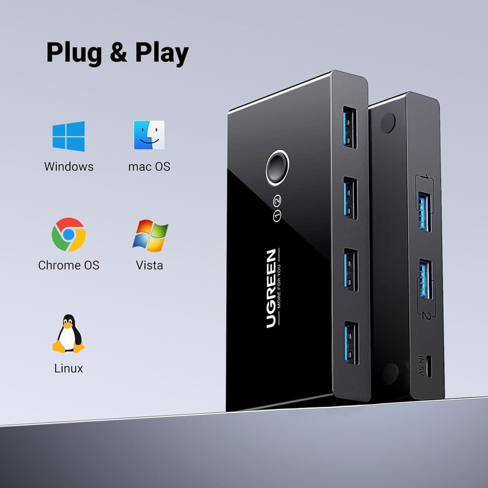 სვიჩი UGREEN US216 (30768), 2 In 4 Out USB 3.0 Sharing Switch Box, Black