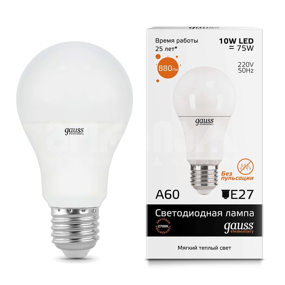 ლედ ნათურა A60 10W E27 2700K gauss el - 23210
