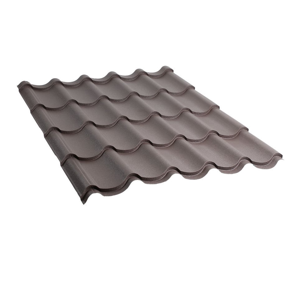 მეტალოკრამიტი ფერადი თუნუქის სახურავი 0.5X1180 ხაოიანი RAL8019 NOVA