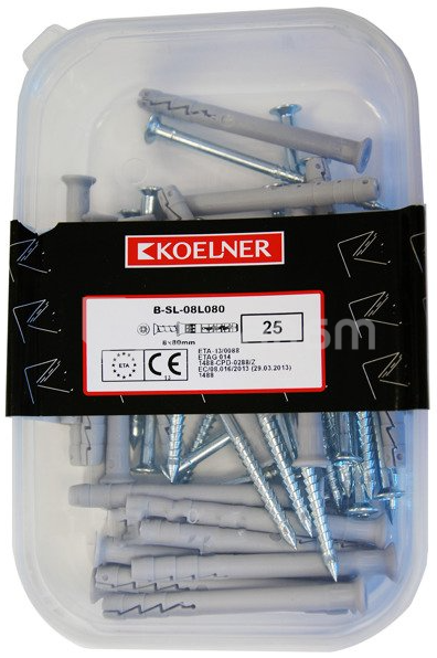 დიუბელი - ლურსმანი დაფარული Koelner 25 ც 8x80 მმ B-SL-08L080  ყუთი