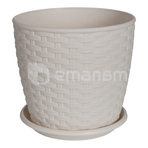 პლასტმასის ქოთანი დასადგამით Aleana როტანგი 16x15 თეთრი ვარდი