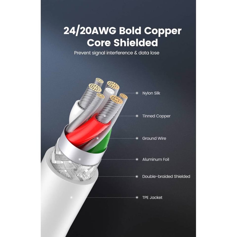 USB კაბელი UGREEN US155 (80822), MFi, USB to Lightning, 1m, Black