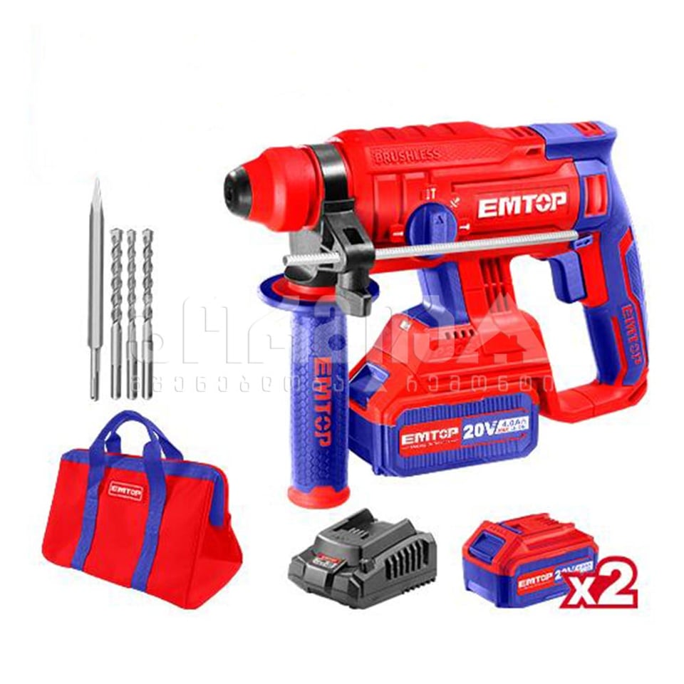პერფორატორი ორი ელემენტით Li-Ion 20ვ, 1.5ჯ Emtop-ELRH2022012