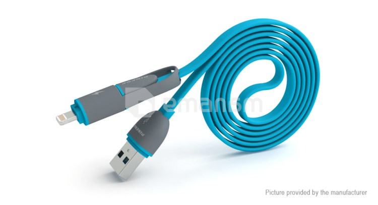 USB კაბელი PINENG PN-301 Speed & Data Charging Cable 2 in 1 USB 3.0 Lightning / MicroUSB 1 მ Blue