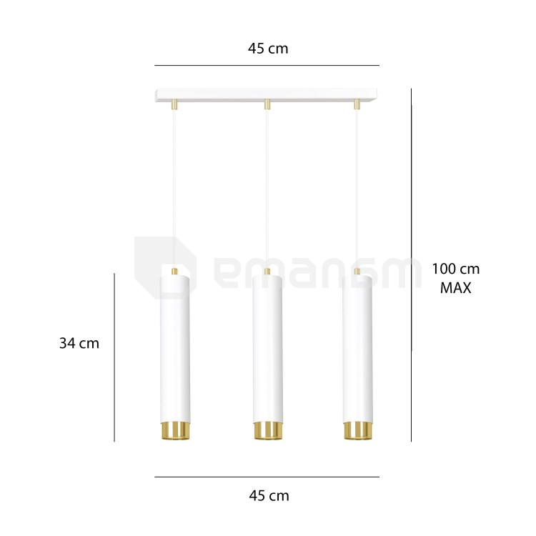 საკიდი EMIBIG Kibo 3 GU10 3x MAX 30W თეთრი ოქროსფერი