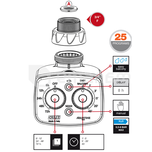 ტაიმერი მორწყვის ელექტრონული GF Aquatime DUE.5 GF80006025