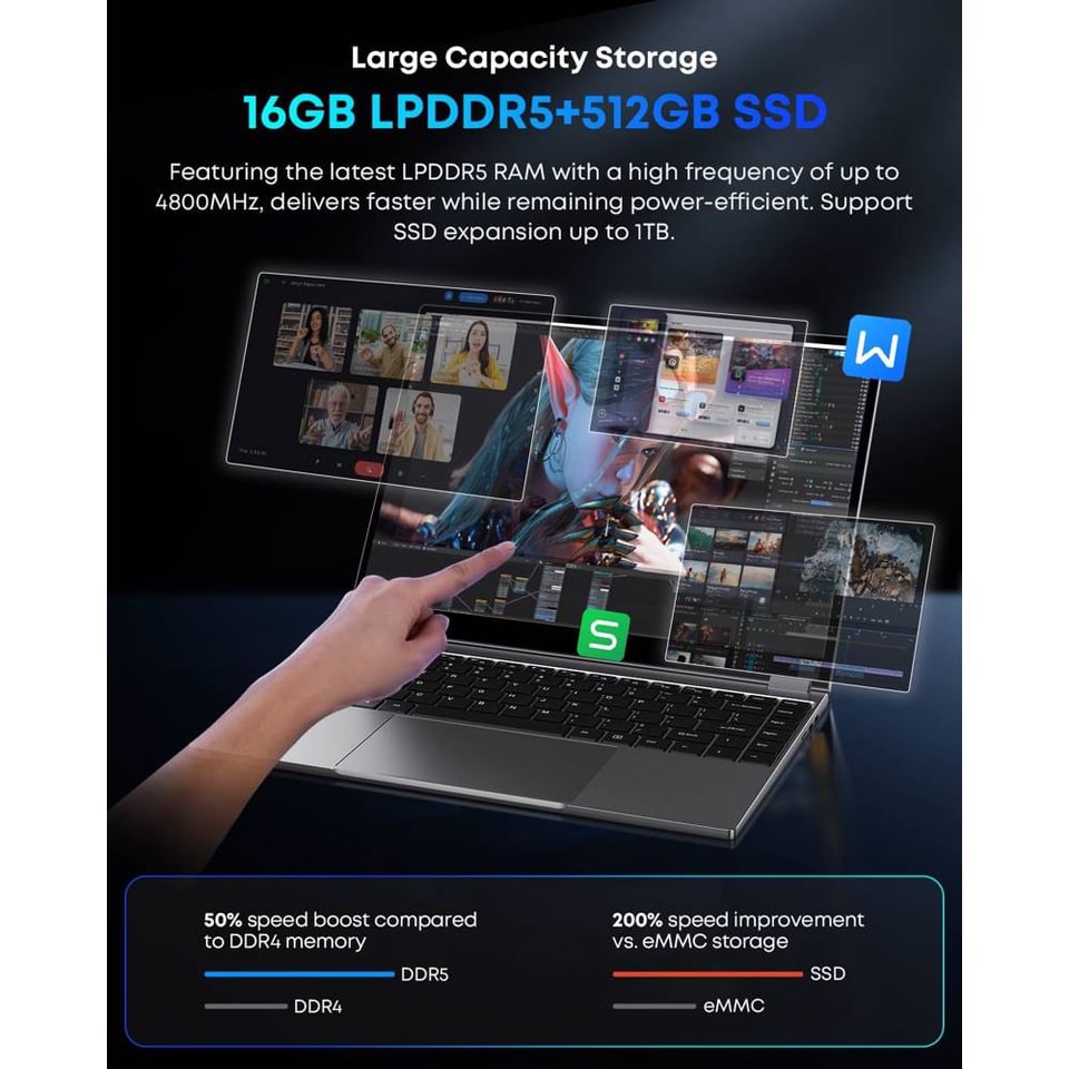 ნოუთბუქი Chuwi FreeBook N150, 13.4", Intel N150, 16GB, 512GB SSD, Integrated, W11H, Grey