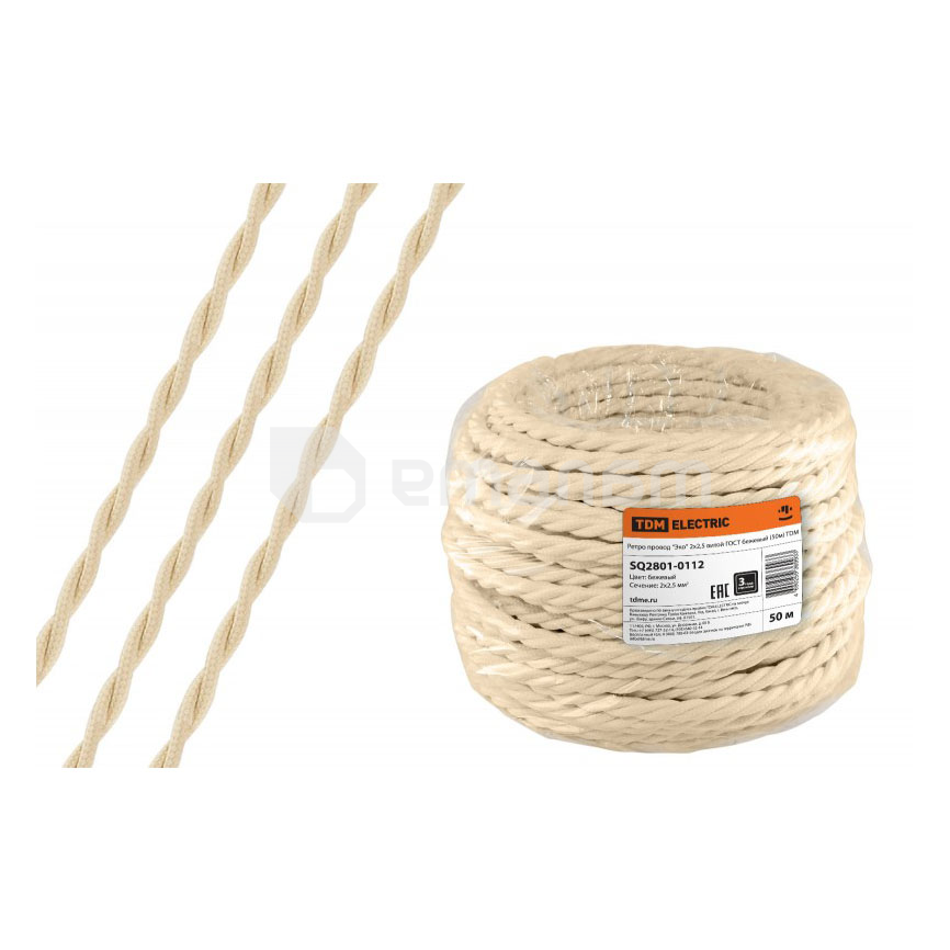 რეტრო სადენი TDM Эко 2х2.5 კრემისფერი