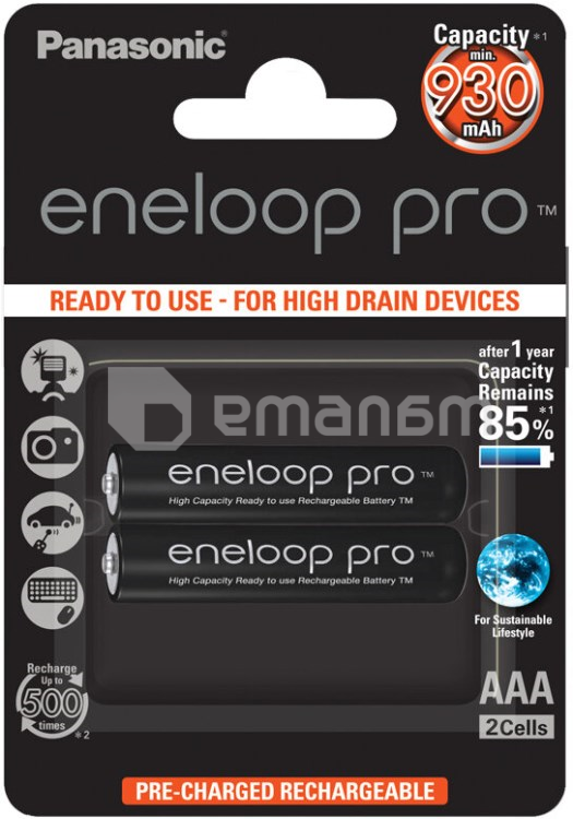 ნიკელ-ლითონის ჰიდრიდის აკუმულატორი Panasonic eneloop Pro AAA 930mAh2ც.