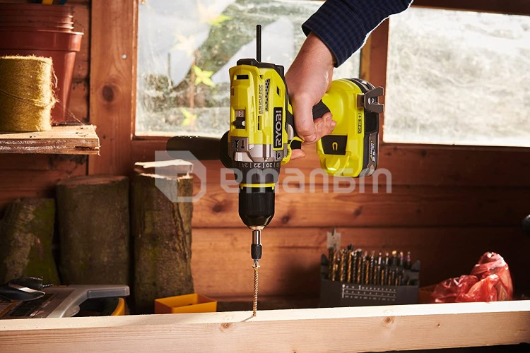 დრელი-სჭვალსახრახნი დარტყმითი აკუმულატორის უნახშირო Ryobi ONE+ R18PD7-0 18V