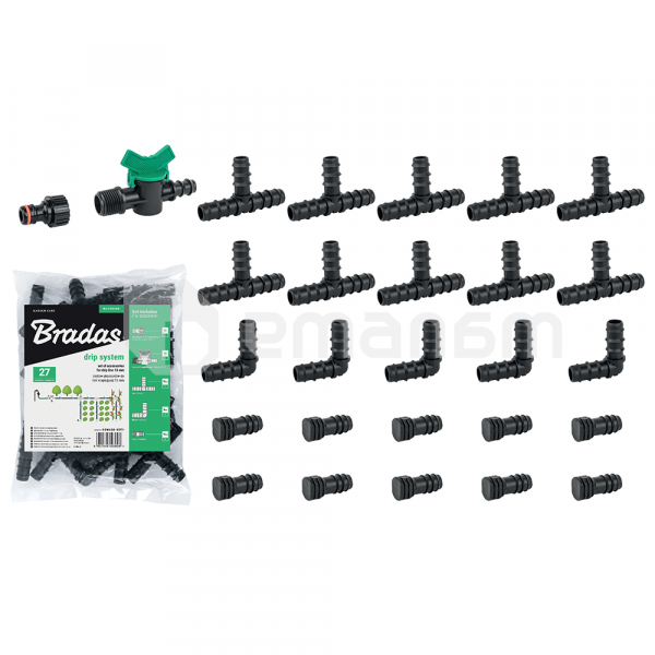 კონექტორების ნაკრები წვეთოვანი მორწყვისთვის Bradas DSWA20-SET1 16 მმ 27 ც