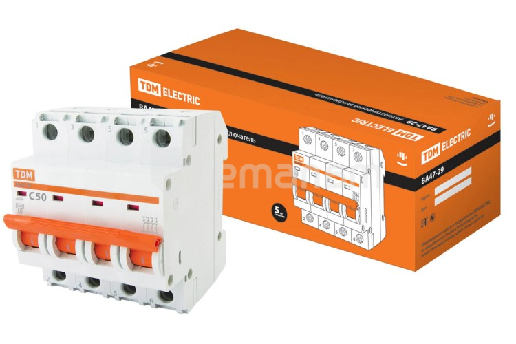 ავტომატური ამომრთველი TDM 4P 50A 4.5кА С ВА47-29