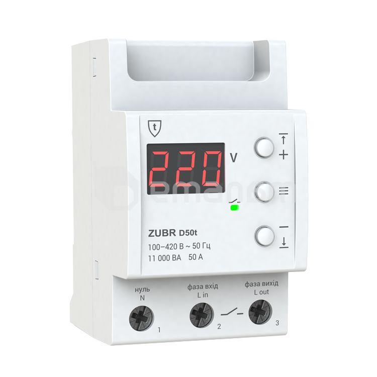 რელე ZUBR ერთფაზიანი ძაბვის 3 მოდულისთვის 50A 11 000 VA D50t
