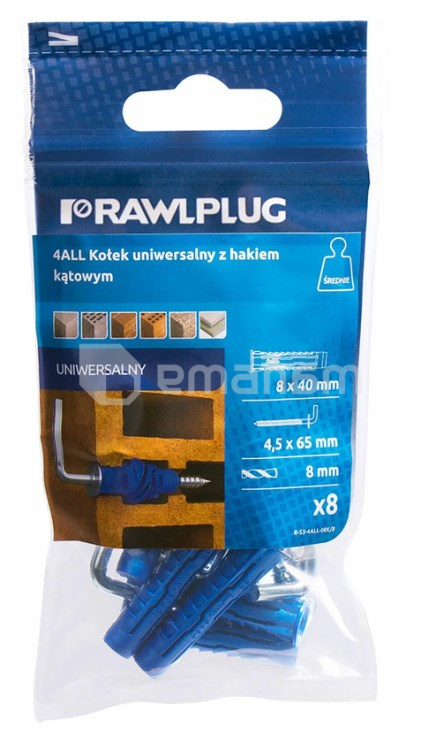 დიუბელი უნივერსალური RawlPlug 8x40მმ  კავით 8 ც R-S3-4ALL-08K/8