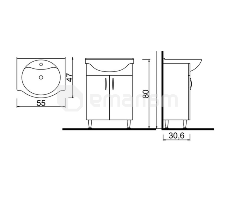 ტუმბო დასადგმელი ხელსაბანით Denko Trend 55 Ash Grey