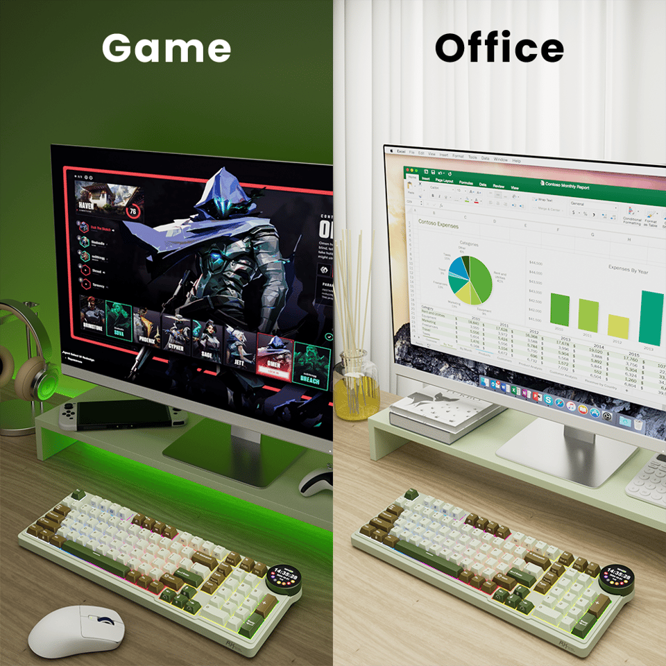 კლავიატურა Royal Kludge RK N99 RGB Mechanical Keyboard, Cream Switch, Hot Swappable, Wireless, USB, Bluetooth, 2.4GHz, Palm Green