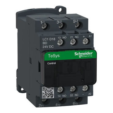 ძალოვანი კონტაქტორი, 3NO, 18A, 24VDC, TeSys D,