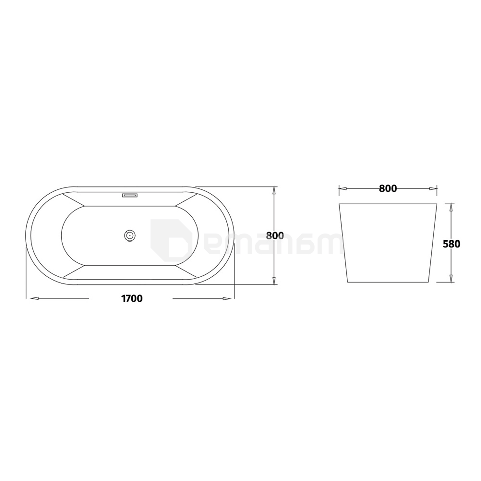 აბაზანა აკრილის ცალკე მდგომი Alex Baitler BA30451700x800x580 მმ