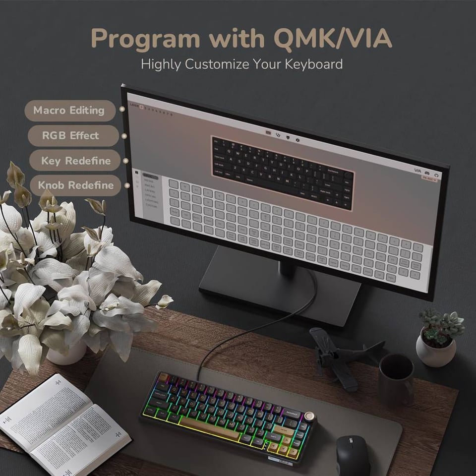 კლავიატურა Royal Kludge RK R65 RGB Mechanical Keyboard, Chartreuse switch, Hot Swappable, Type-C wired, Phantom