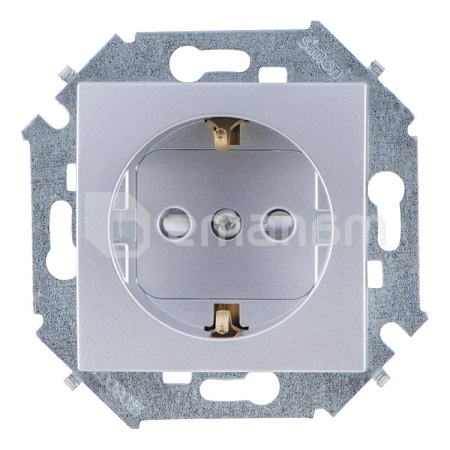 როზეტი დამიწებით შტორებით Simon 15 1591443-033 1 განყოფილებიანი ალუმინისფერი