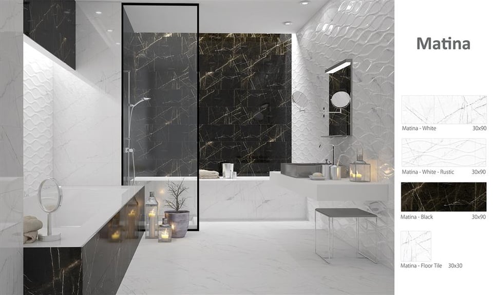 კერამიკული ფილა 30*90 - მატინა თეთრი დეკორი 