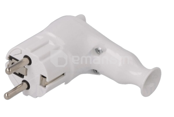 ჩანგალი Timex დამიწებით კუთხით თვითგადატვირთვის ღილაკით 16А 250V თეთრი Uni-Schuko