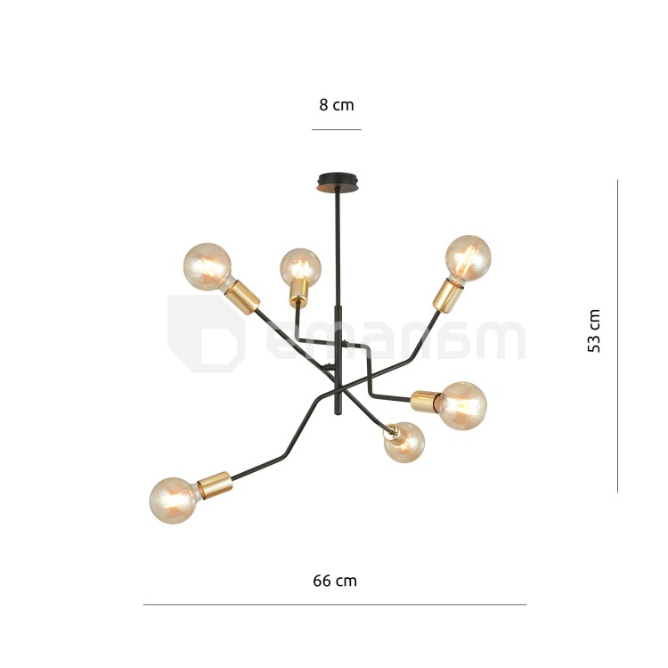 ჭაღი EMIBIG BOLT 6 E27 6x MAX 60W შავი ოქროსფერი