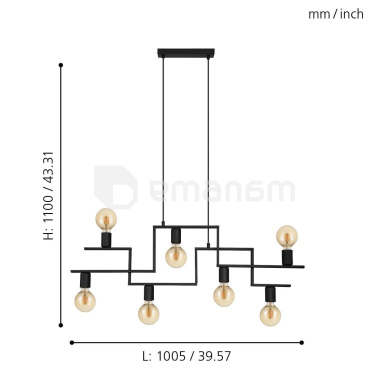 ჭერის სანათი Eglo 43365 HL E27 7x MAX 60W შავი FEMBARD