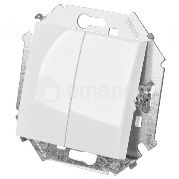 ჩამრთველი გამავალი ჩარჩოს გარეშე Simon 15 1591397-030 2 კლავიშიანი თეთრი