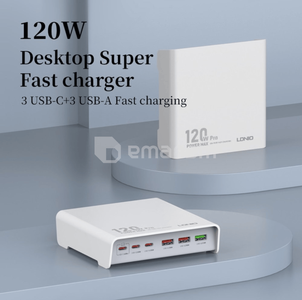 დამტენი LDNIO Q605 120W 3 USB-C 3 USB-A