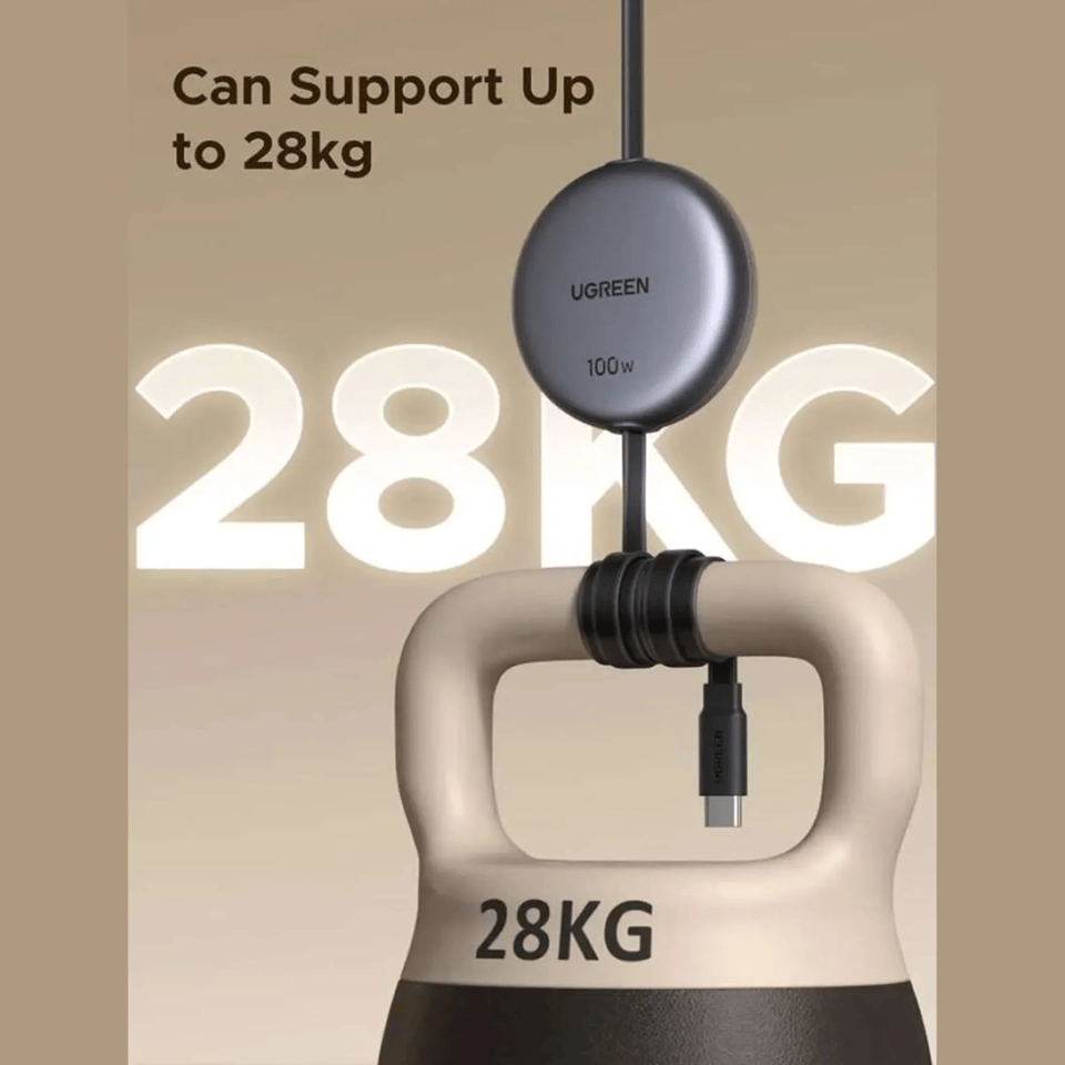 USB კაბელი UGREEN L531 (65905), 100W, Type-C to Type-C PD Fast Charging Retractable Cable, 1m, Grey/Black