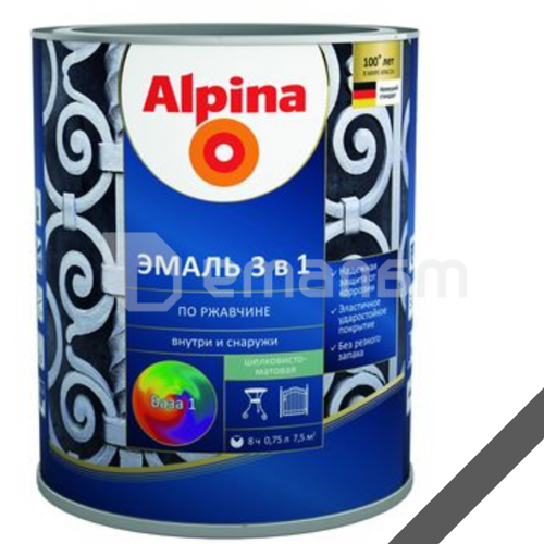 გრუნტი-ემალი ჟანგ. 3-1-ში, ფერი:Alpina მეტ. ნაცრისფერი RAL 9023 0,75L
