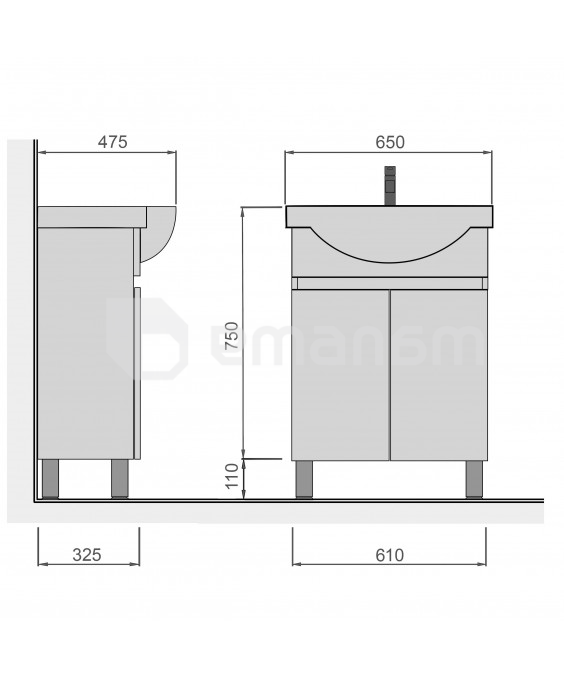 აბაზანის ტუმბო ხელსაბნით TEMP 65 white Freja 65 სმ