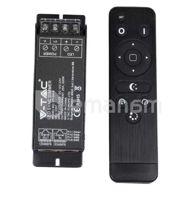 დიმერი სამართავით ლედ ლენტის V-TAC 3337 RF 14B 25 A 12/24V 300W