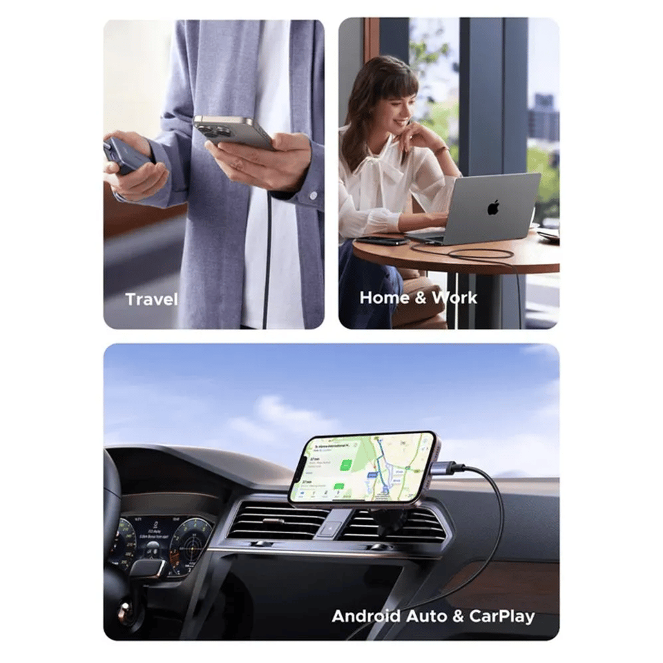 USB კაბელი UGREEN L528 (65832), 100W, Type-C to Type-C Cable, 1m, Grey/Black