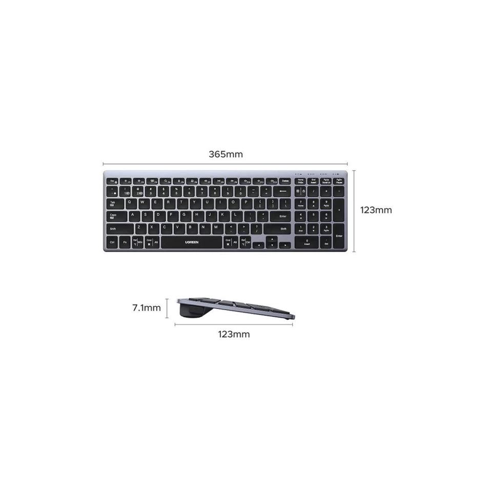 კლავიატურა UGREEN K552 (75163), Wireless, Bluetooth, USB, Keyboard, Grey