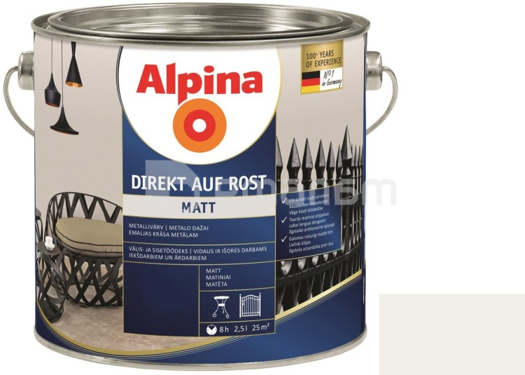 ემალი ანტიკოროზიული Alpina Direkt Auf Rost Matt თეთრი 2.5 ლ