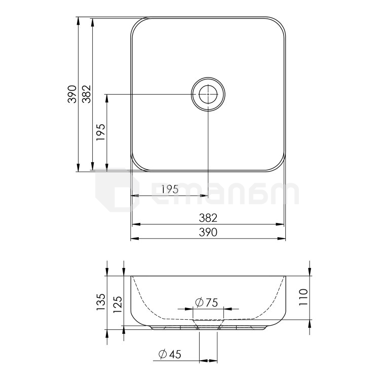 ხელსაბანი დასადები Elita Turda 39x39 თეთრი