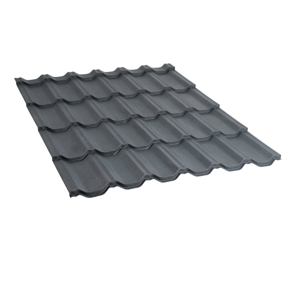 მეტალოკრამიტი ფერადი თუნუქის სახურავი 0.5X1200 ხაოიანი RAL7024 NOVA