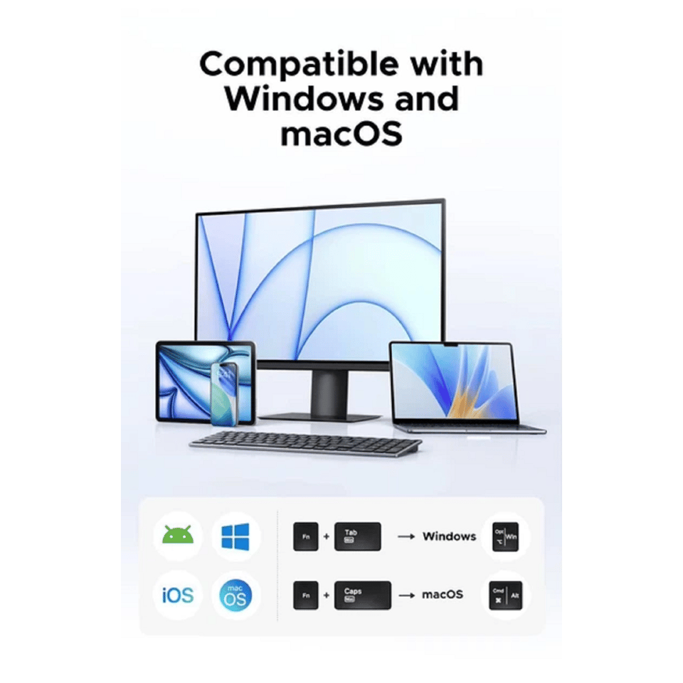 კლავიატურა UGREEN K552 (75163), Wireless, Bluetooth, USB, Keyboard, Grey