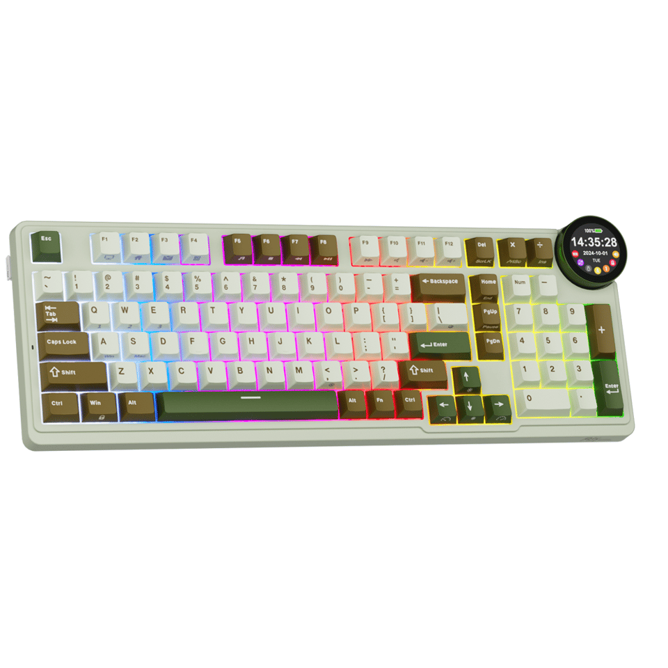 კლავიატურა Royal Kludge RK N99 RGB Mechanical Keyboard, Cream Switch, Hot Swappable, Wireless, USB, Bluetooth, 2.4GHz, Palm Green